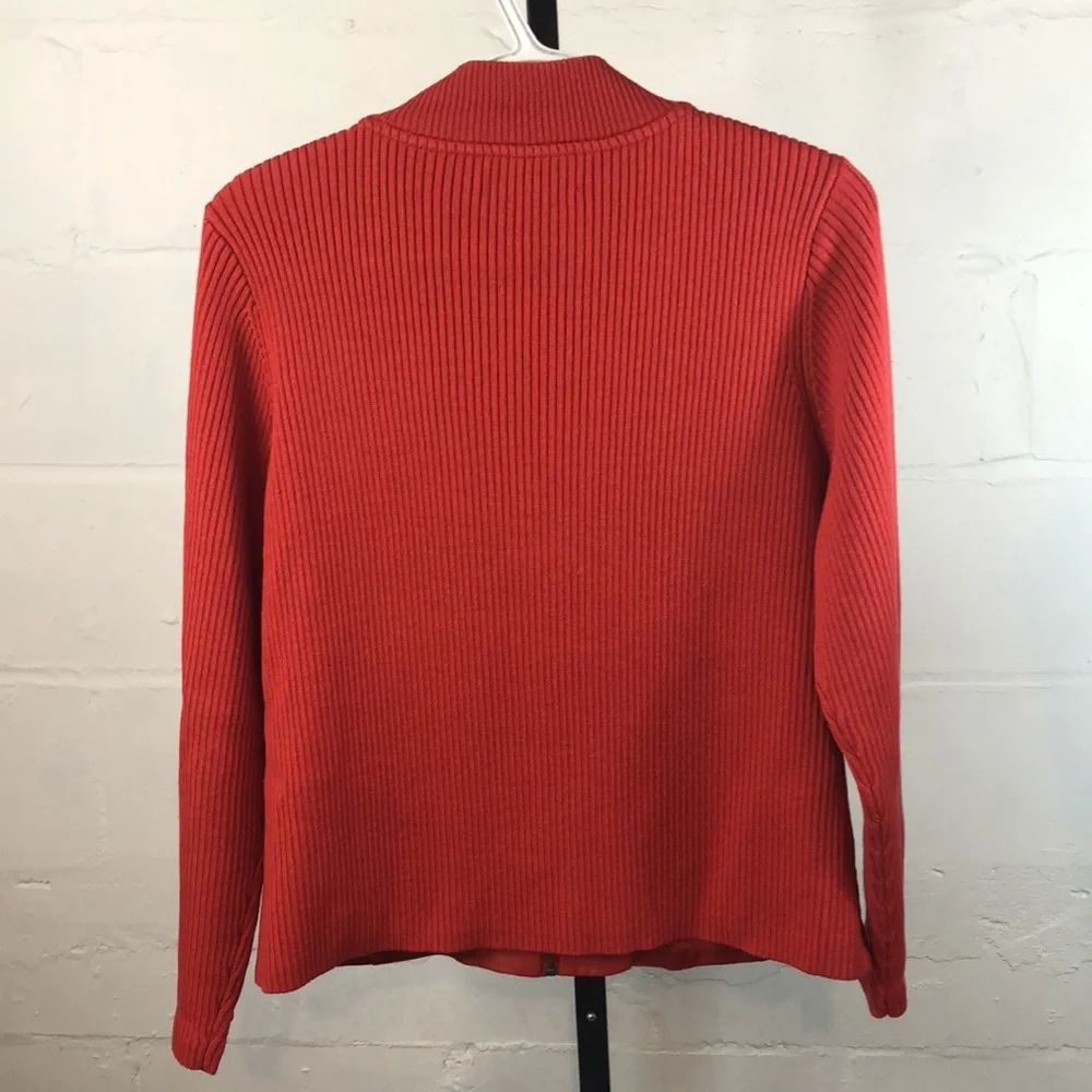 Pendleton Leather Wool Zip Front Jacket Size MP Red Ribbed - Picture 6 of 7